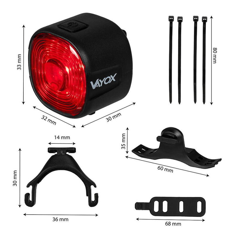 Lampă de bicicletă spate Vayox VA0157 SMART 100lm roșu senzor de lumină STOP