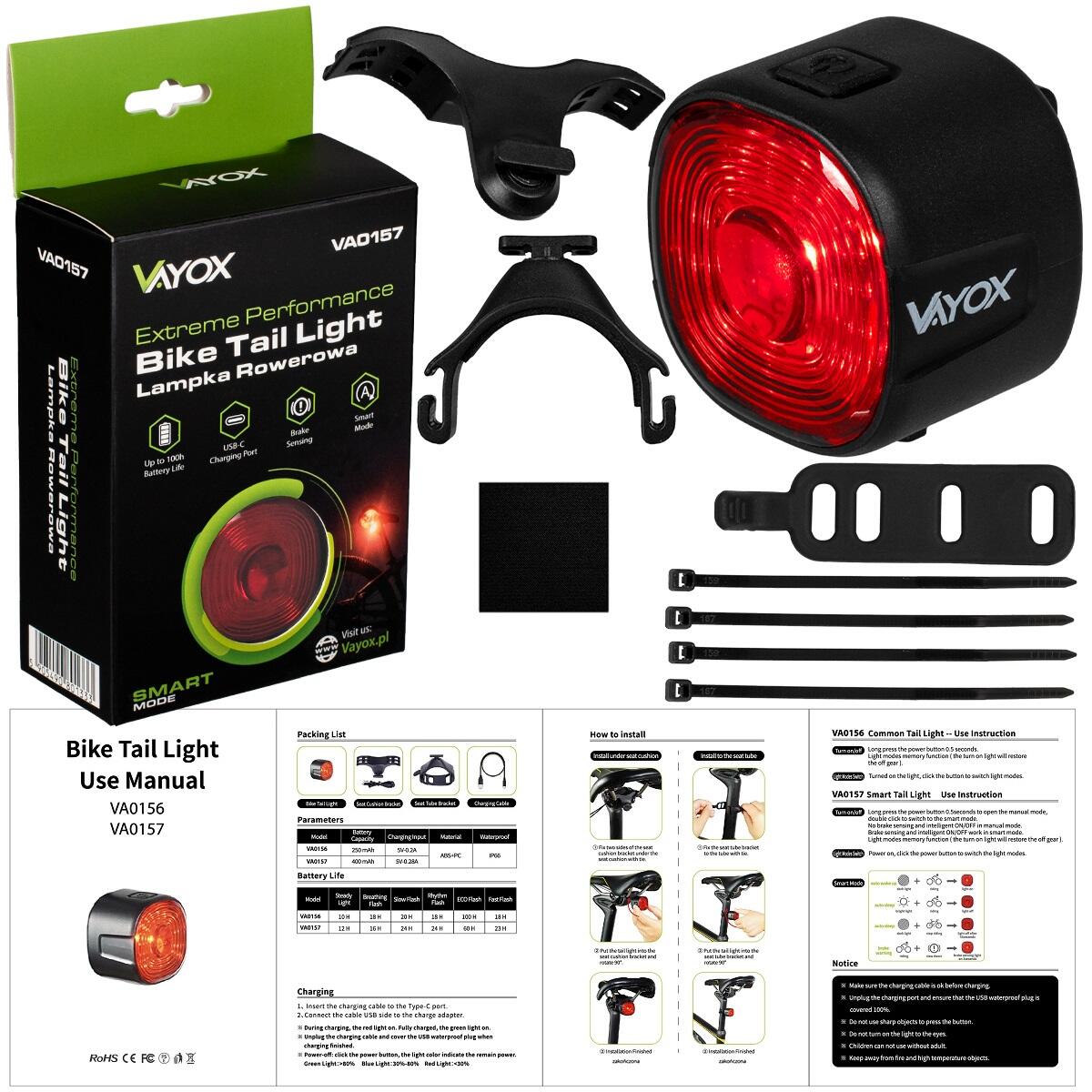 Luce posteriore per bici Vayox VA0157 SMART 100 lm, luce rossa, sensore STOP 7/7