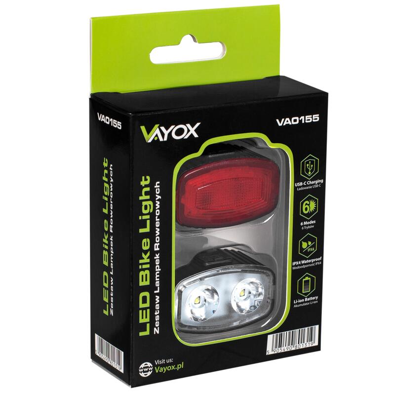 Jeu de feux de vélo avant et arrière Vayox VA0155 200lm blanc et rouge