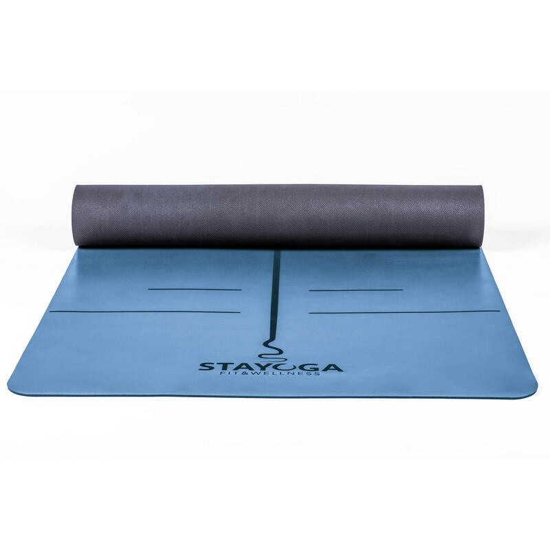 Esterilla de Yoga PU Pro Azul - Líneas Posicionamiento y Alineación Orgánico