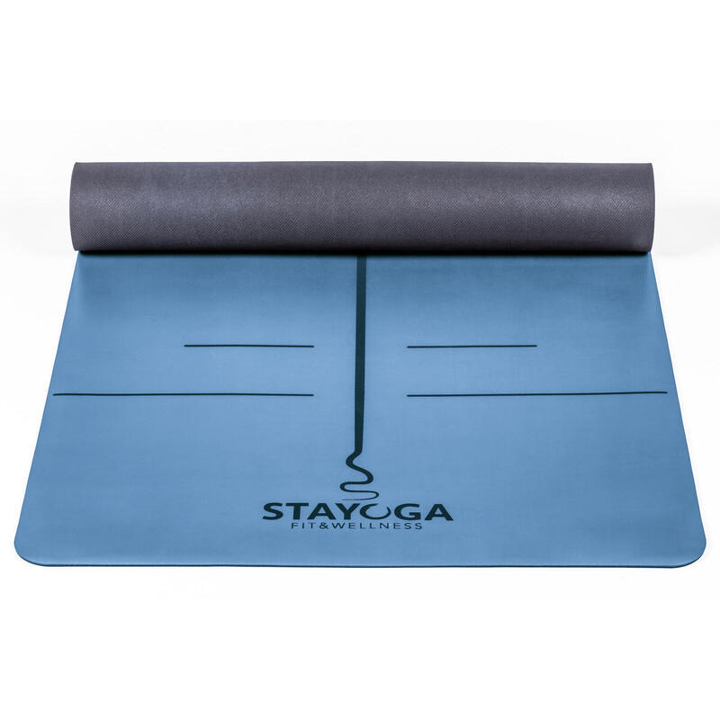 Esterilla de Yoga PU Pro Azul - Líneas Posicionamiento y Alineación Orgánico