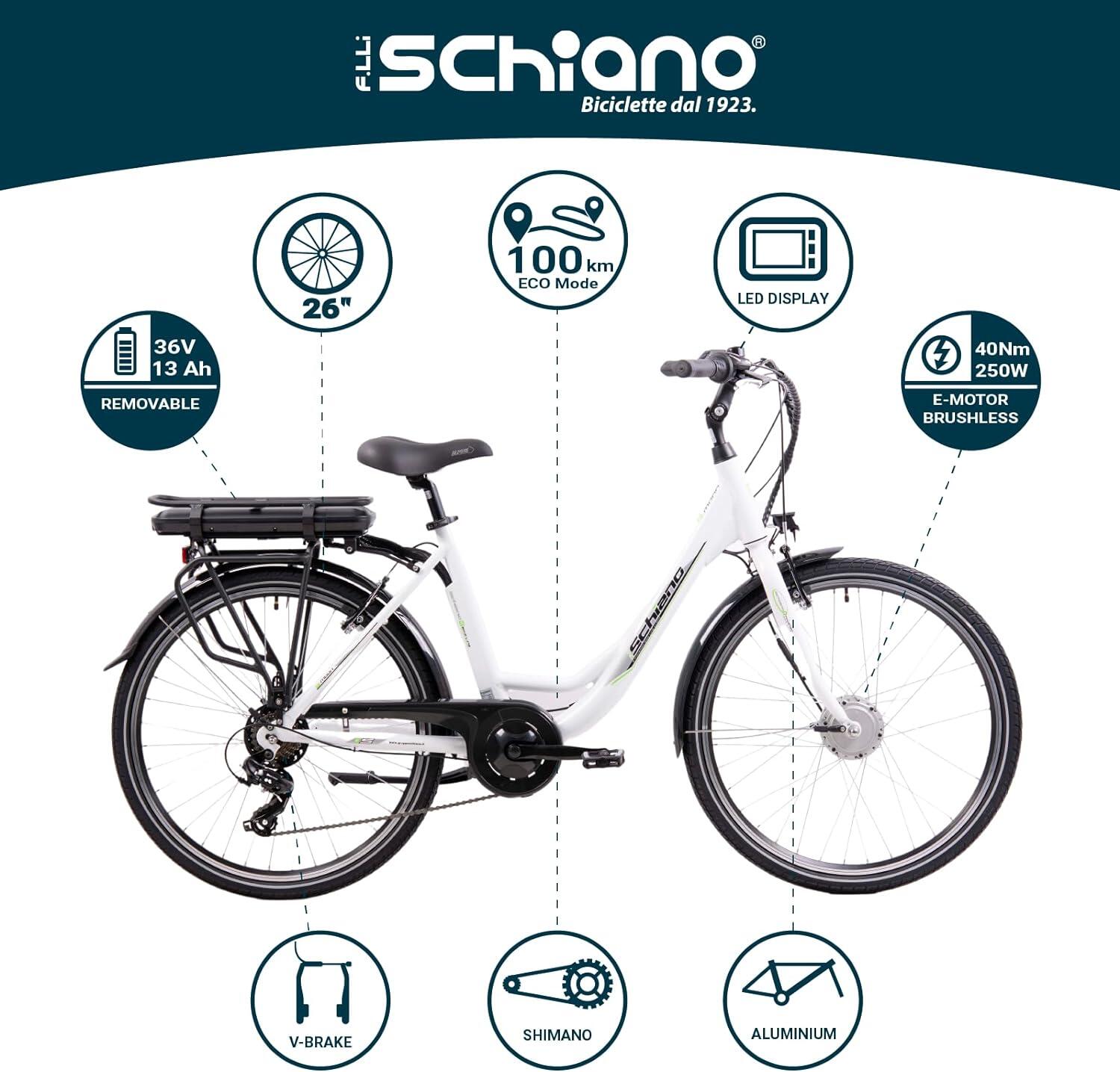 E-Moon 26" bicicletta elettrica, per adulti, telaio in alluminio, cambio Shimano 5/6