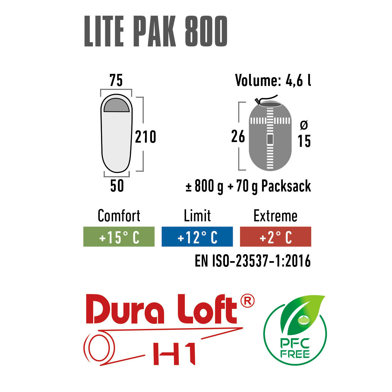 Śpiwór trekkingowy dla dorosłych High Peak Lite Pak 800 210cm 4/7