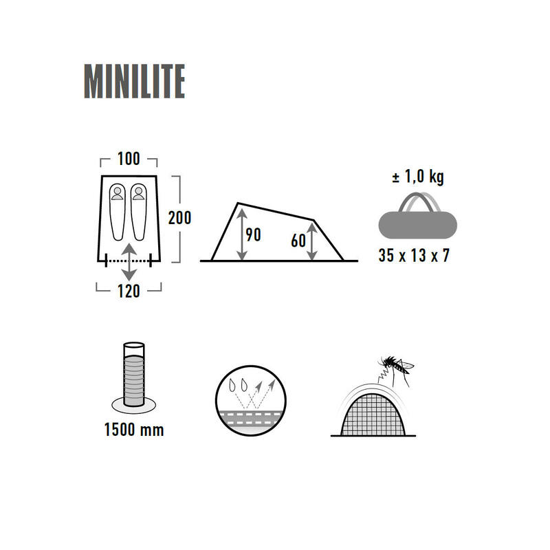 Tenda da casa High Peak Minilite,per 2 persone,peso leggero,1,0 kg