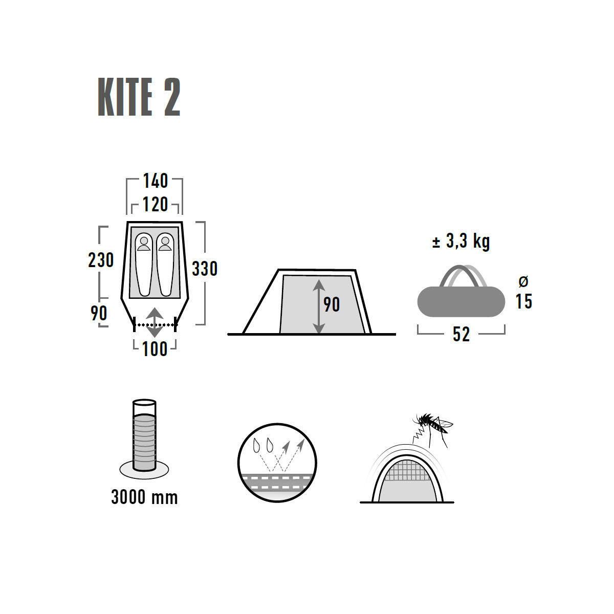 Tienda de Campaña 2 Personas High Peak Kite 2 4/8