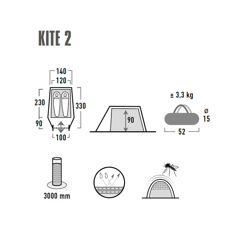 Cort tunel ușor High Peak Kite 2, doar 2,8 kg, rezistent la apă 3000 mm