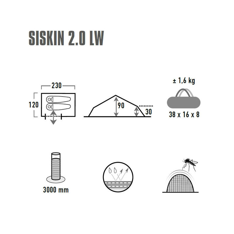 Cort ușor High Peak Siskin 2.0 LW, doar 1.35 kg, stâlpi din aluminiu,