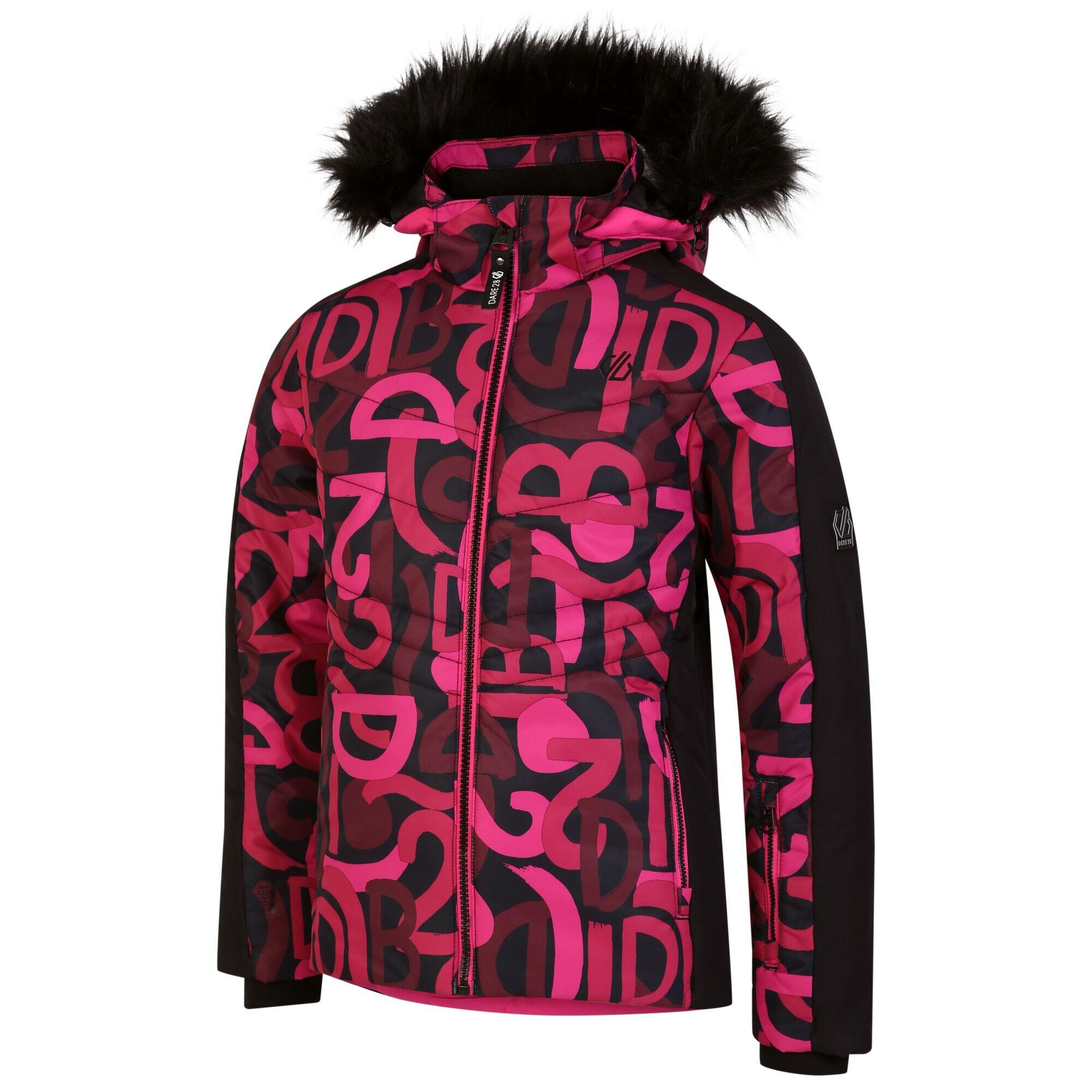 Blouson De Ski Motif/style Graffiti DING Fille (Rose Bonbon / Noir) 3/5