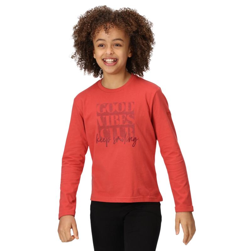 Camiseta Wenbie III Good Vibes Club de Manga Larga para Niños/Niñas Rojo Mineral