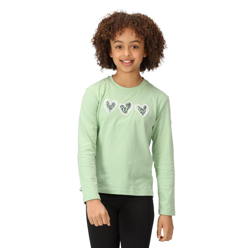 Camiseta Wenbie III Corazón de Manga Larga para Niños/Niñas Verde Tranquilo