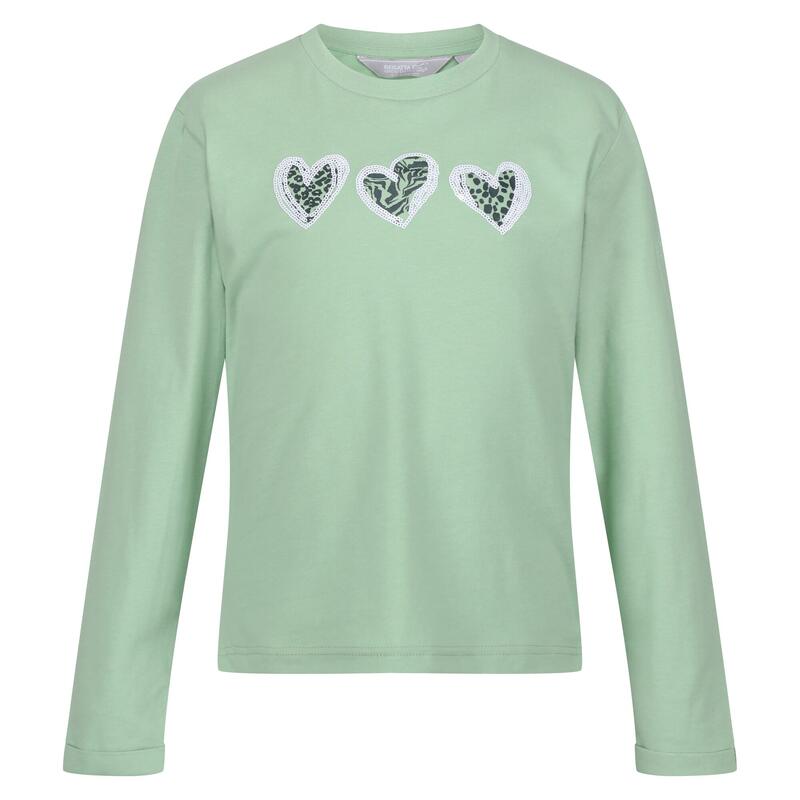 Camiseta Wenbie III Corazón de Manga Larga para Niños/Niñas Verde Tranquilo