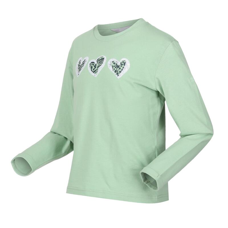 Camiseta Wenbie III Corazón de Manga Larga para Niños/Niñas Verde Tranquilo