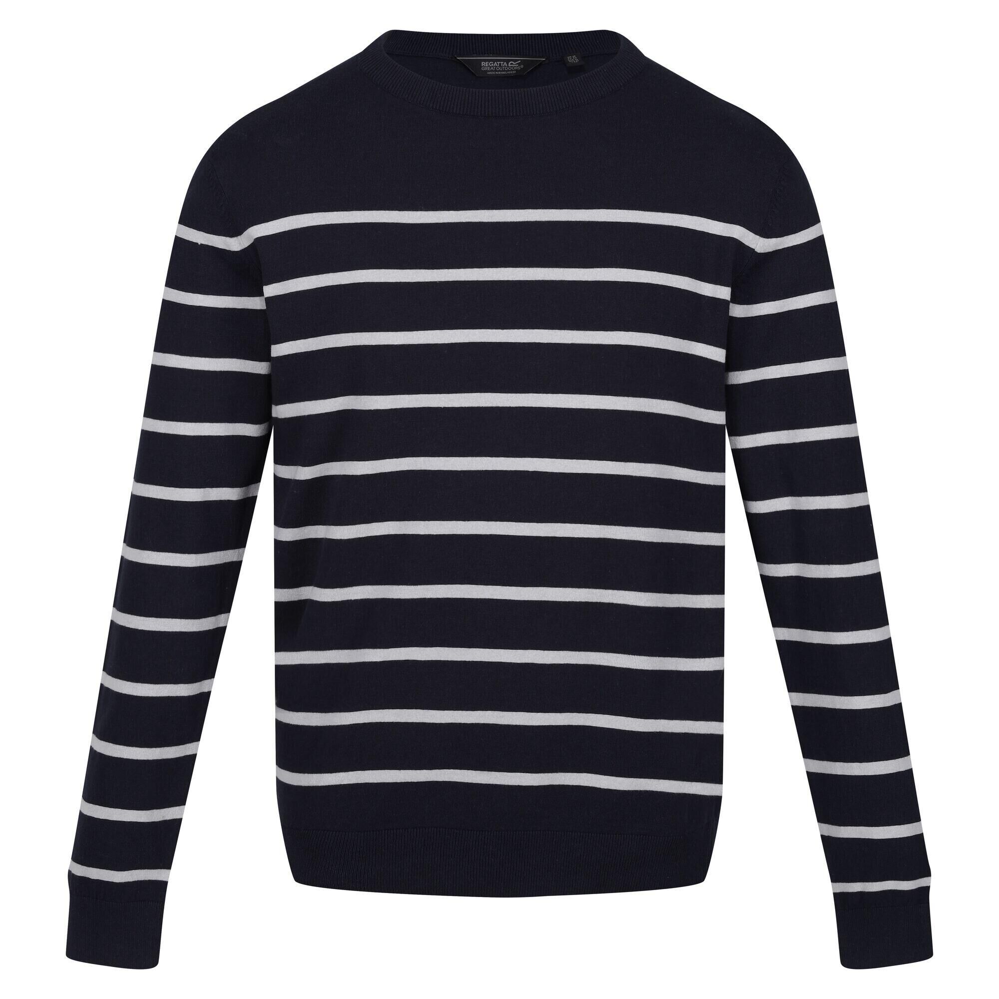 REGATTA Mens Cautley Striped Knitted Jumper (Navy/Silver Grey)