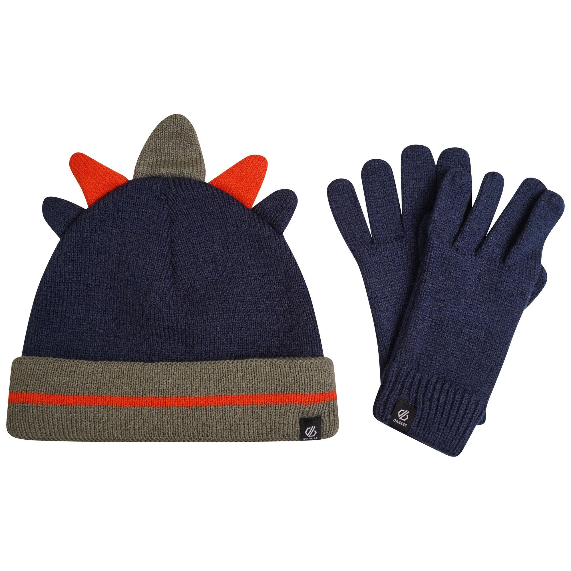 Children's BRIGHTEN hat and glove set (Khaki green / Dark denim)