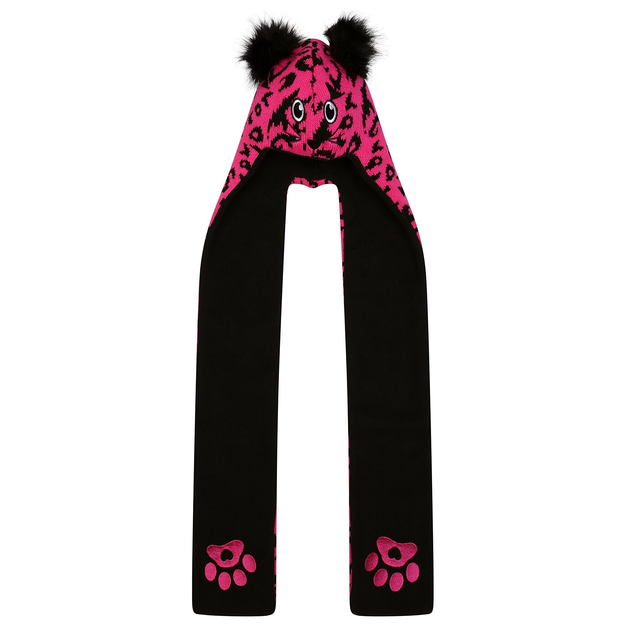 DARE 2B Childrens/Kids Snowplay Leopard Print 3 in 1 Hat Scarf (Pure Pink/Black)