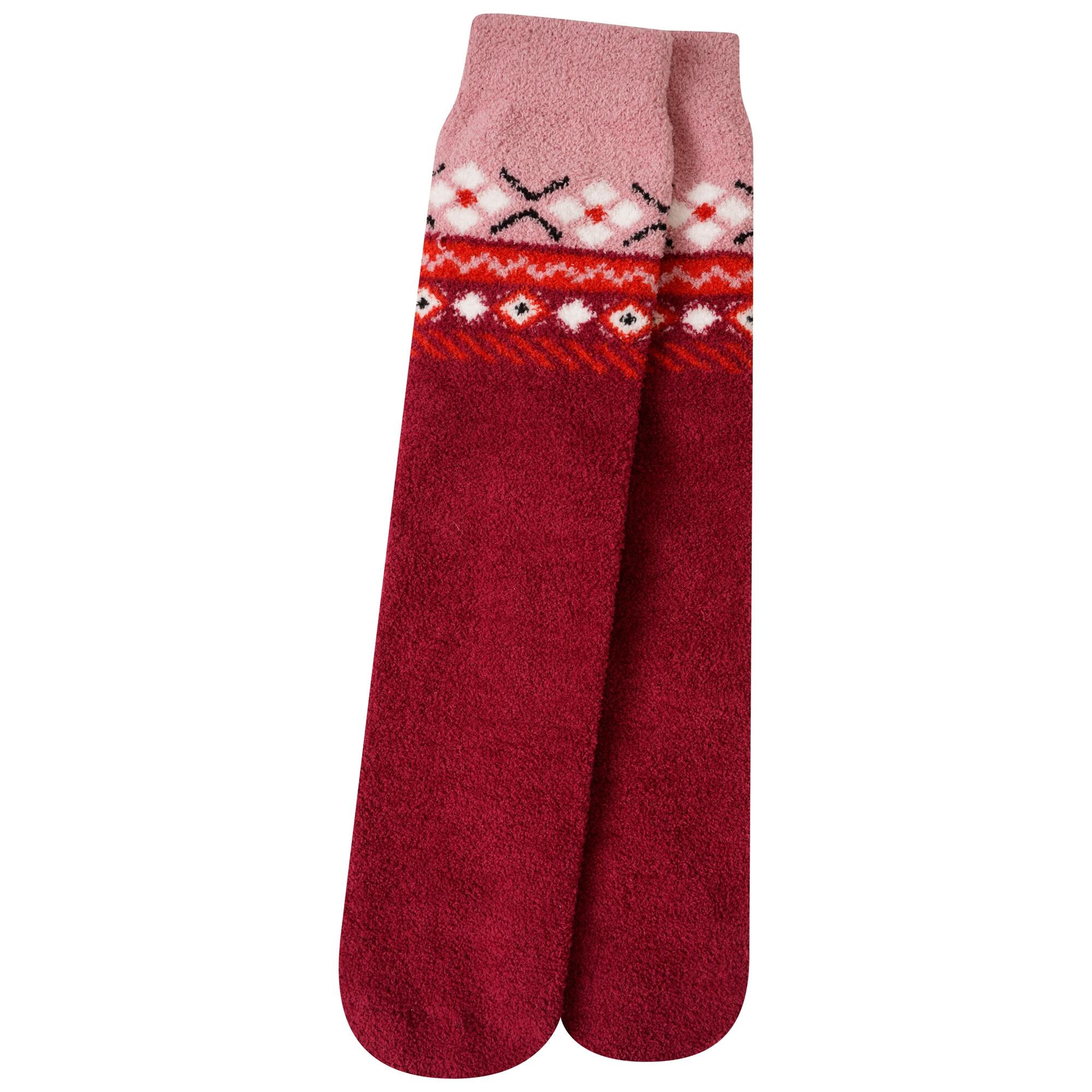Unisex Adult Festivity Fair Isle Fluffy Christmas Socks (Beetroot/Powder Pink) 2/4