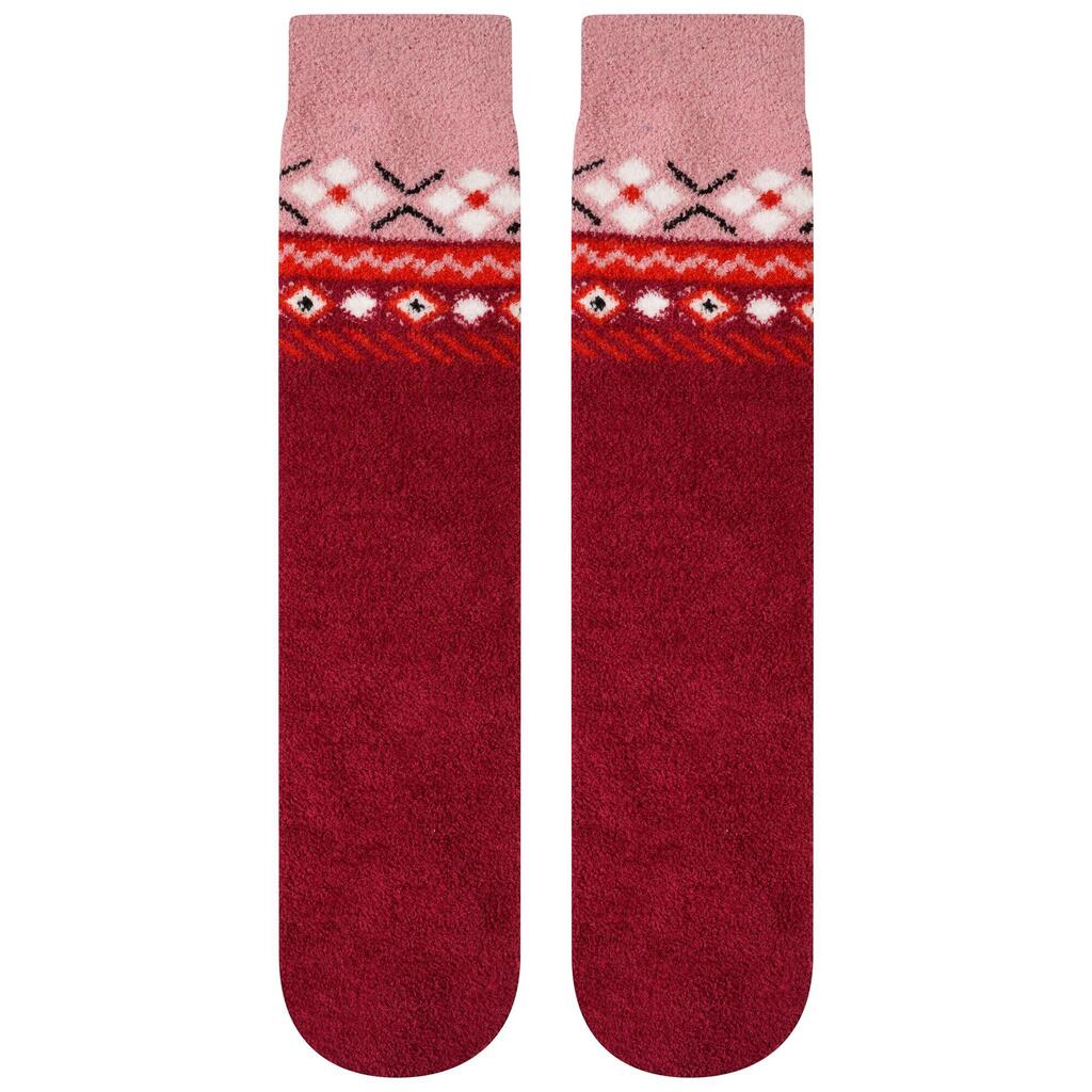 Unisex Adult Festivity Fair Isle Fluffy Christmas Socks (Beetroot/Powder Pink)