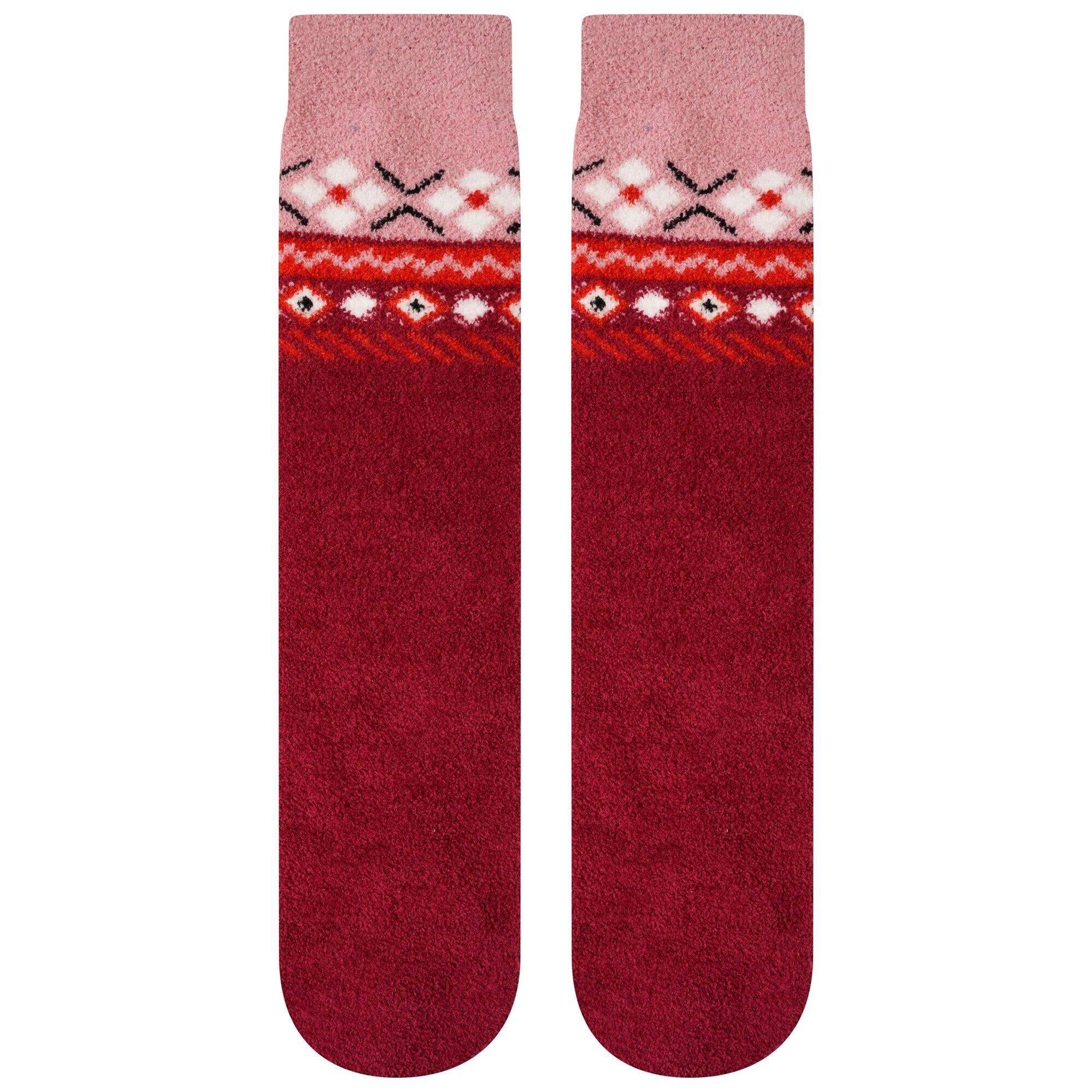 Unisex Adult Festivity Fair Isle Fluffy Christmas Socks (Beetroot/Powder Pink) 1/4