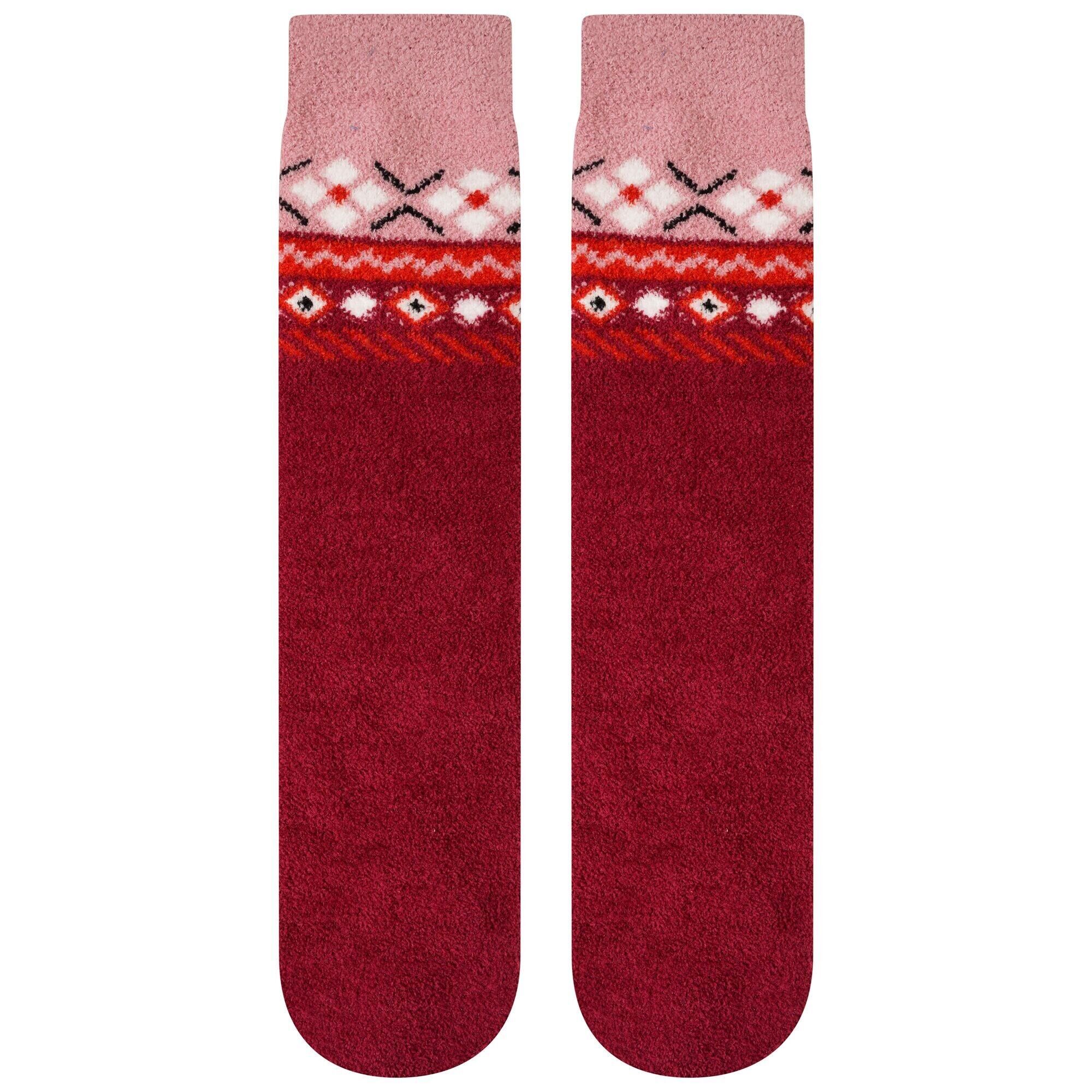 DARE 2B Unisex Adult Festivity Fair Isle Fluffy Christmas Socks (Beetroot/Powder Pink)