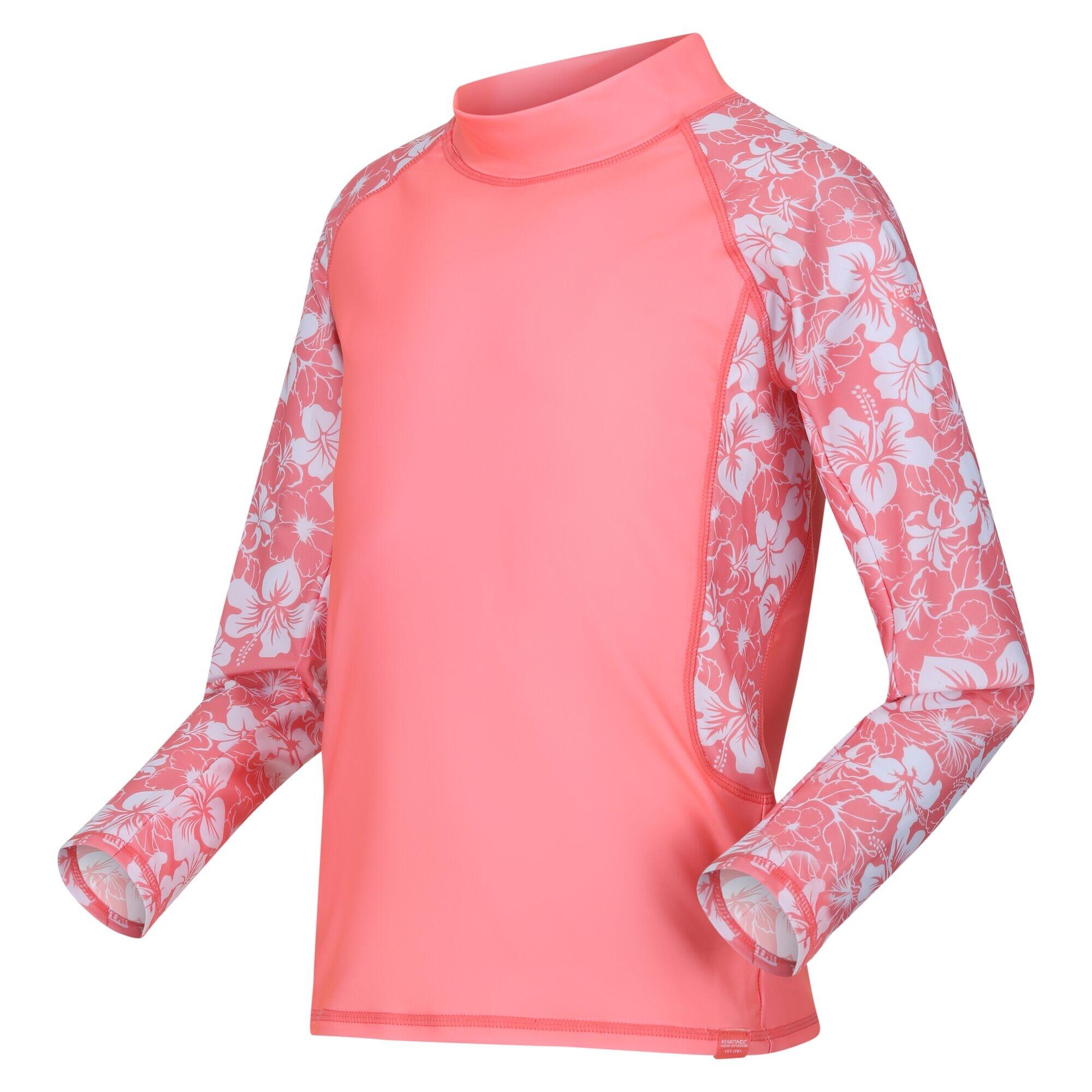 Childrens/Kids Hoku Hibiscus LongSleeved Swim Top (Shell Pink) 4/5