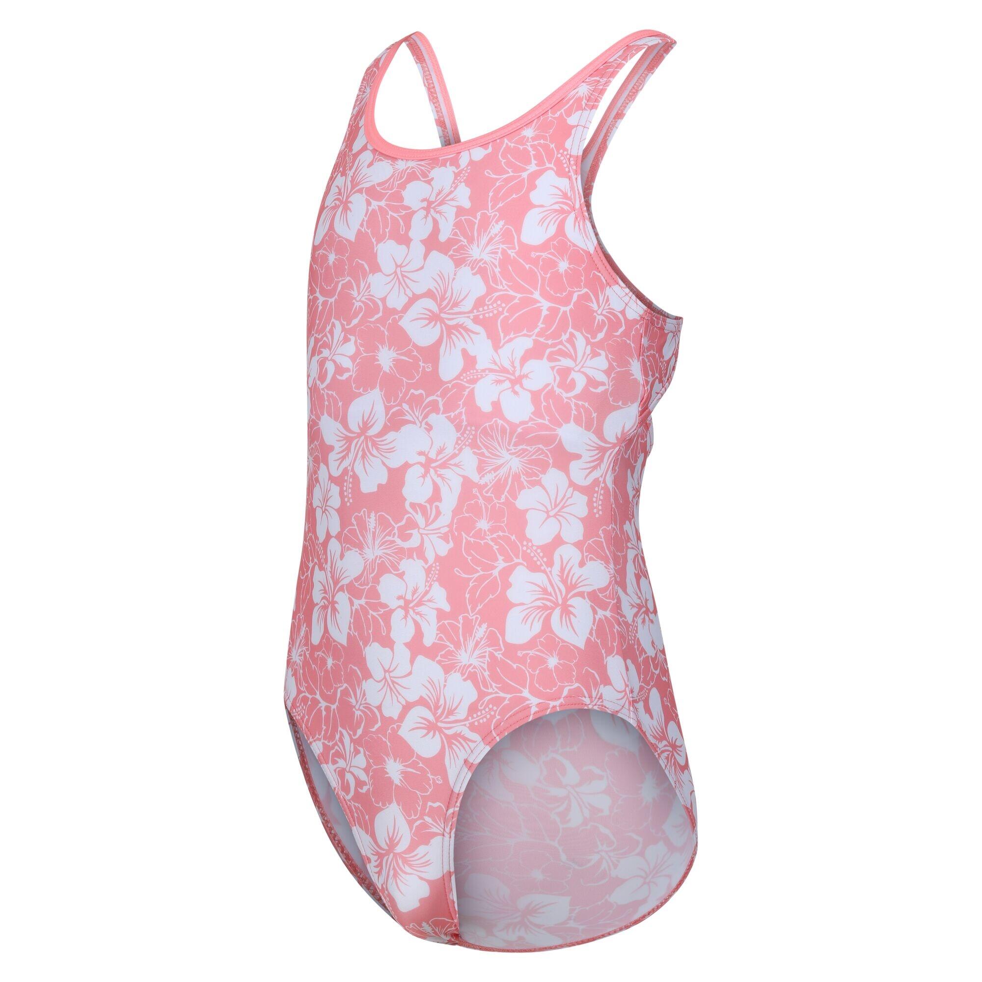 Girls Katrisse Hibiscus One Piece Swimsuit (Shell Pink) 3/5