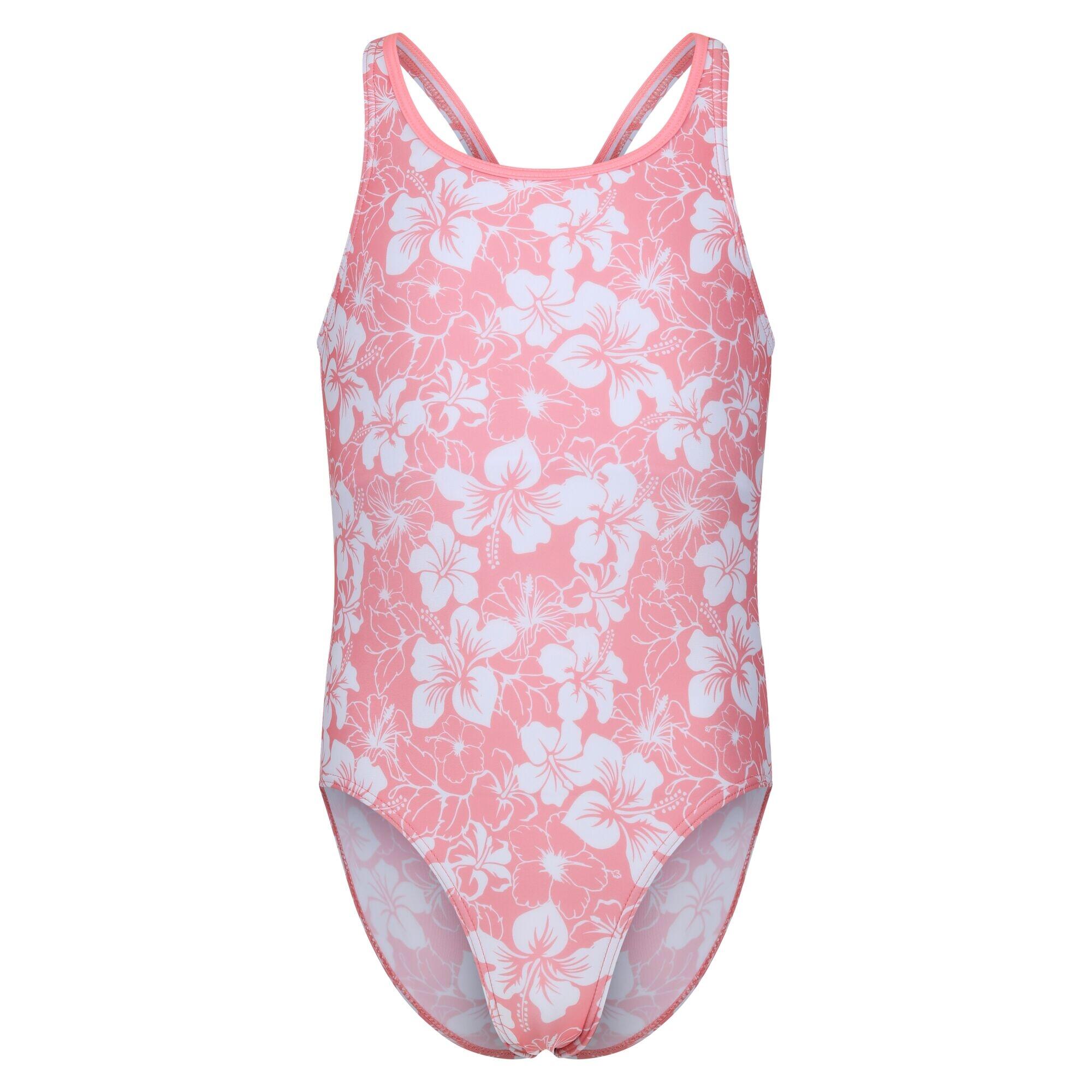 Girls Katrisse Hibiscus One Piece Swimsuit (Shell Pink) 1/5