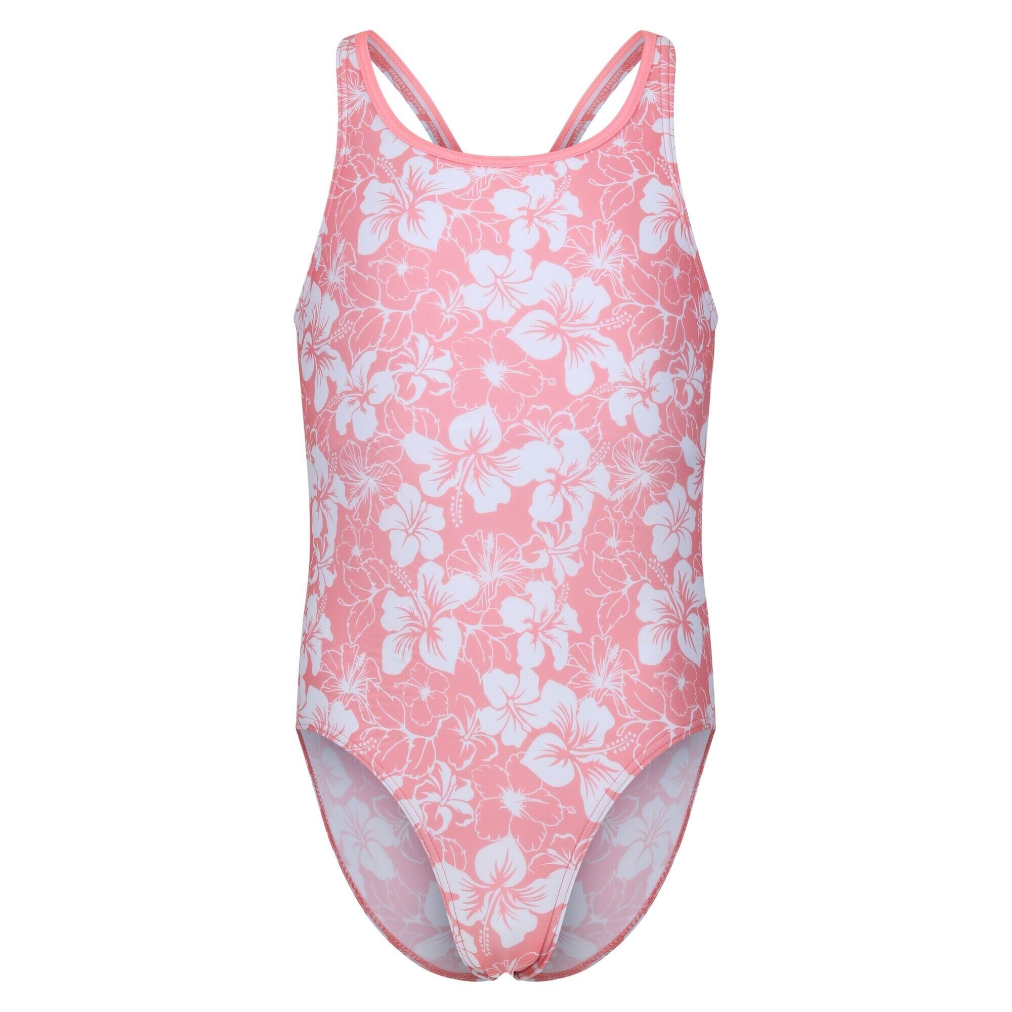 REGATTA Girls Katrisse Hibiscus One Piece Swimsuit (Shell Pink)