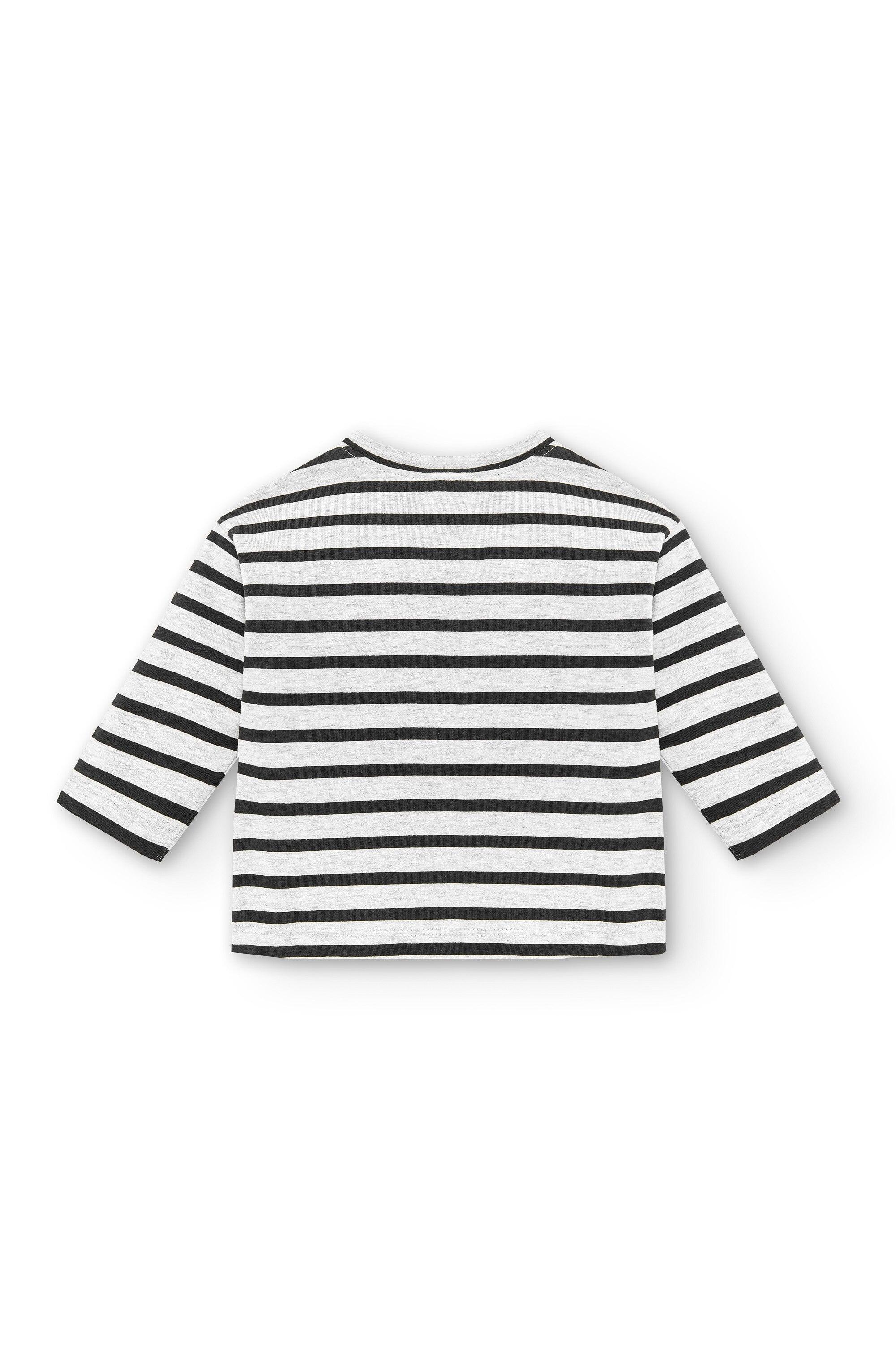 Camiseta infantil masculina listrada de manga comprida na cor antracite com 4/5