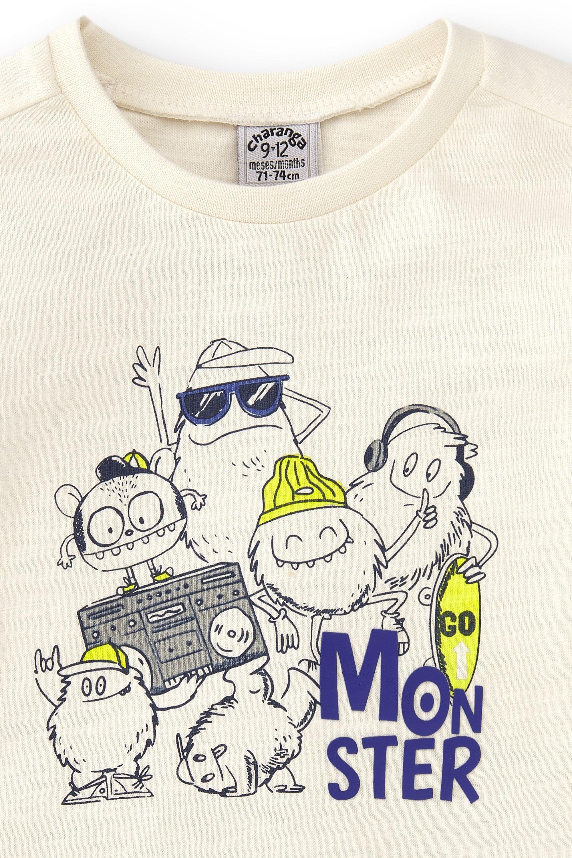 Camiseta de bebé de manga larga color crudo con dibujo monstruo 2/4