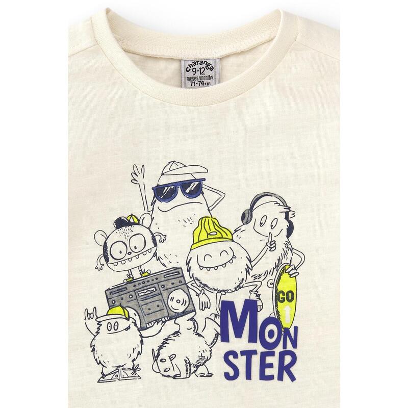 Charanga Camiseta de bebé de manga larga color crudo con dibujo monstruo