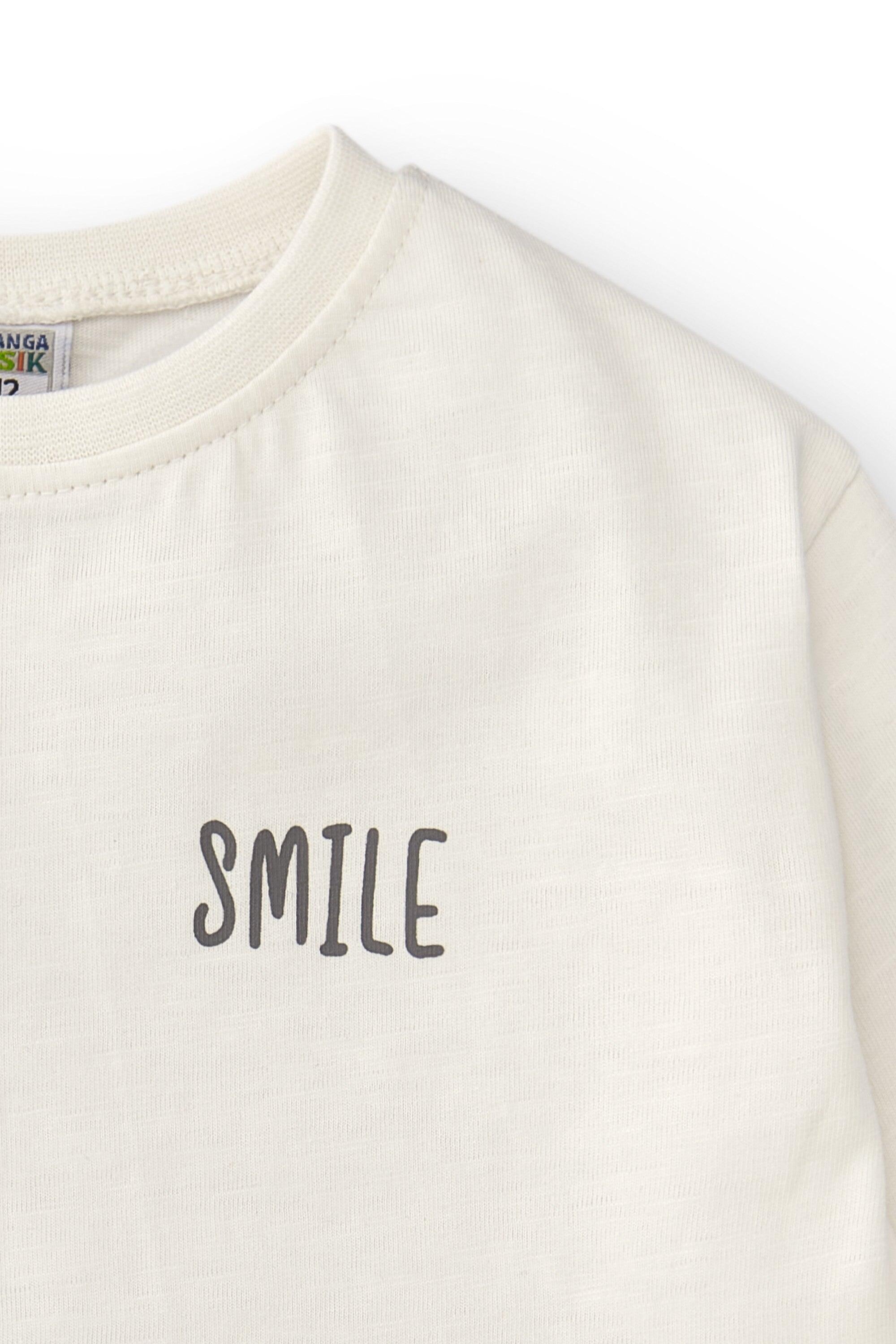 Camiseta manga larga bebé niño en color crudo con texto smile 4/4