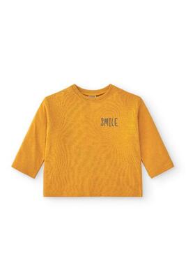 Camiseta manga larga de bebé básica en color mostaza smile