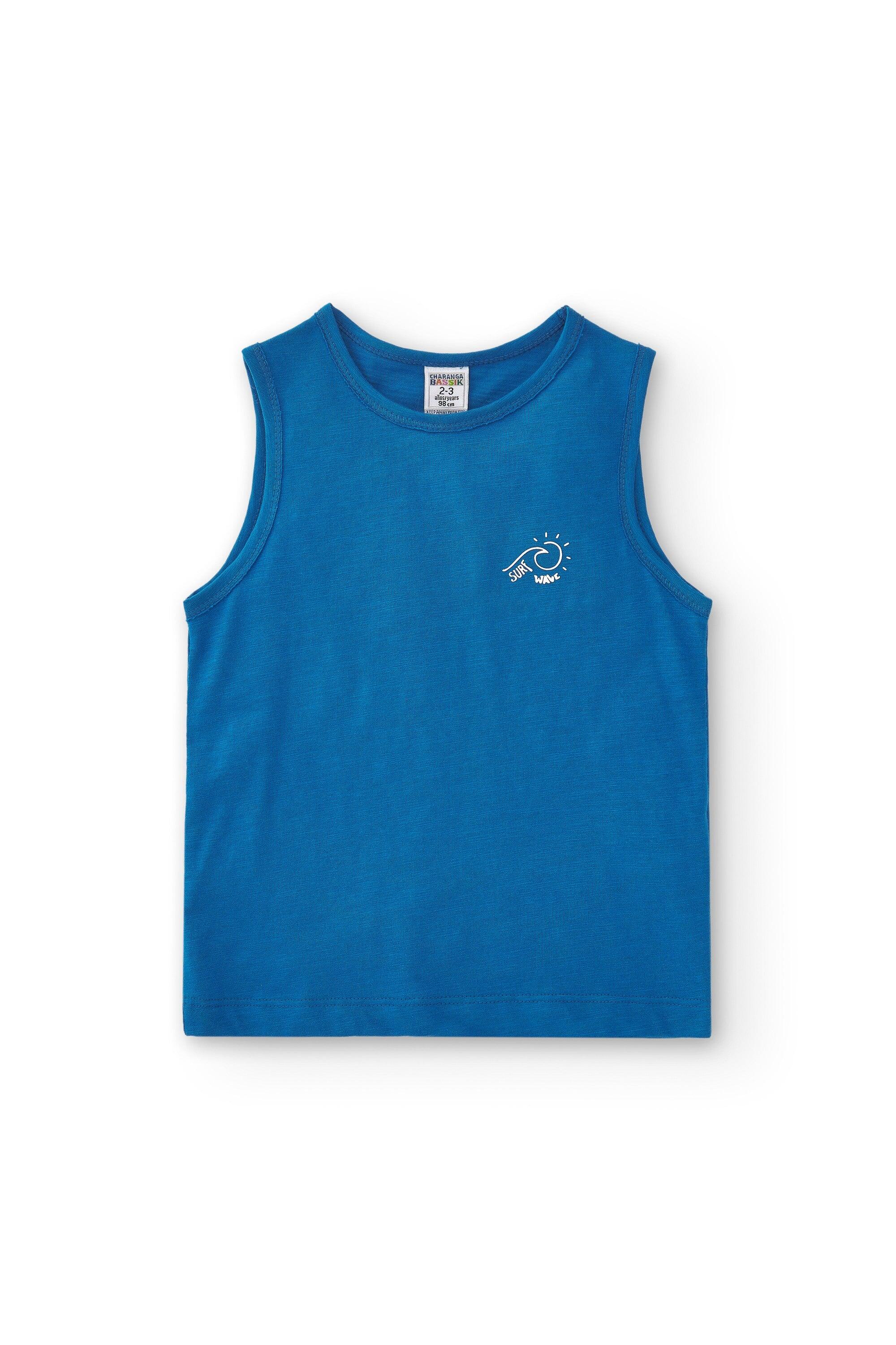 Camiseta regata azul com estampa de onda de surf para 2/5
