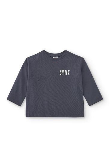 Camiseta manga larga de bebé básica en color antracita smile