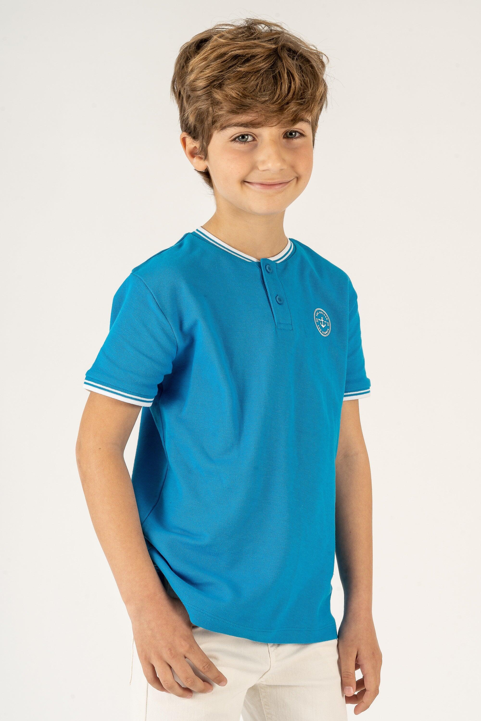 Polo niño azul cuello mao con detalle ancla 3/5