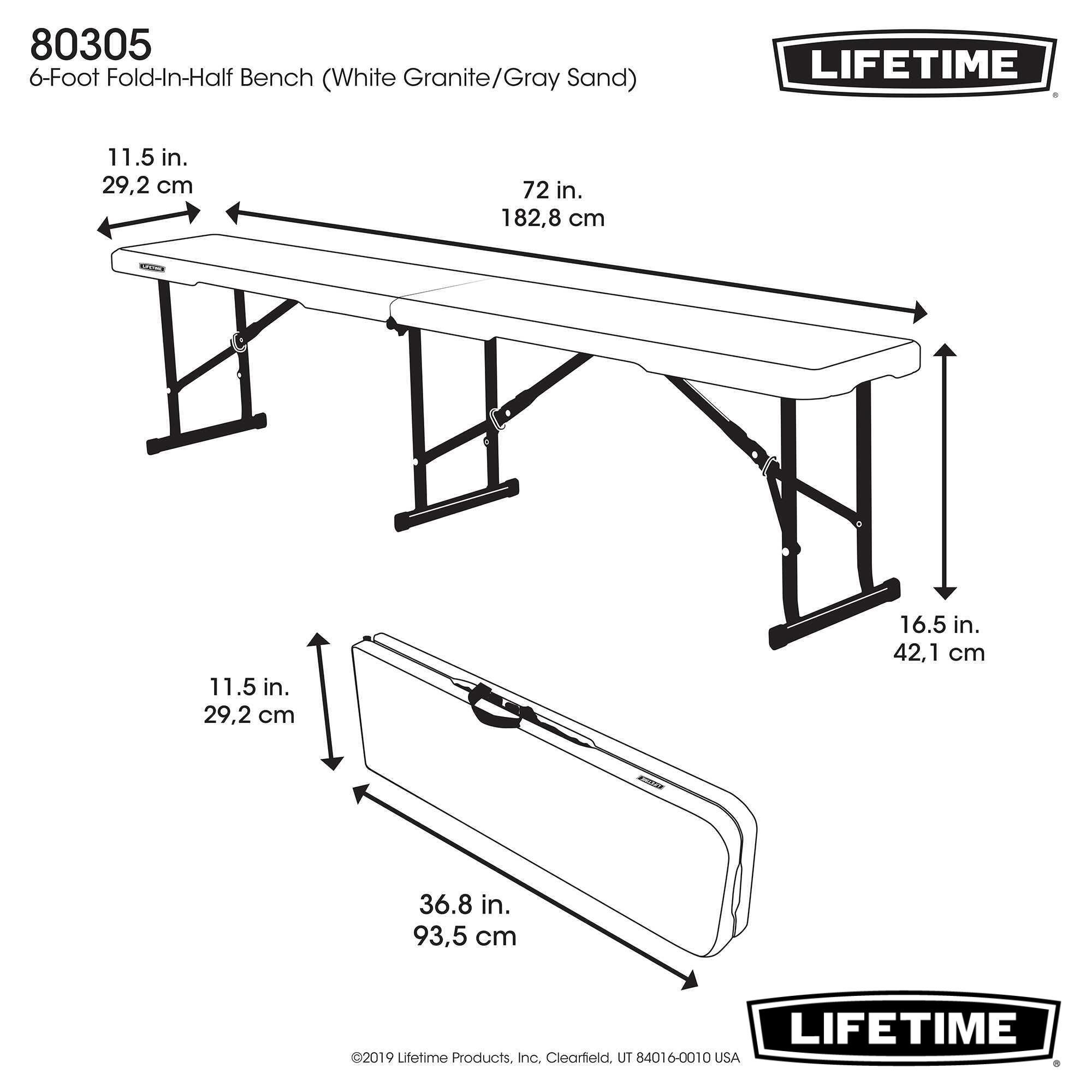Banco plegable ultrarresistente 454 kg LIFETIME 183x29x42 cm uv100 7/7