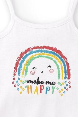 Camiseta de bebé niña color blanco estampado arcoiris con flecos