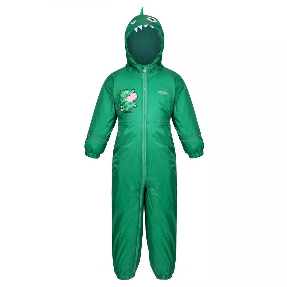 Childrens Kids Mudplay Peppa Pig Dinosaur Puddle Suit Jellybean Green REGATTA Decathlon