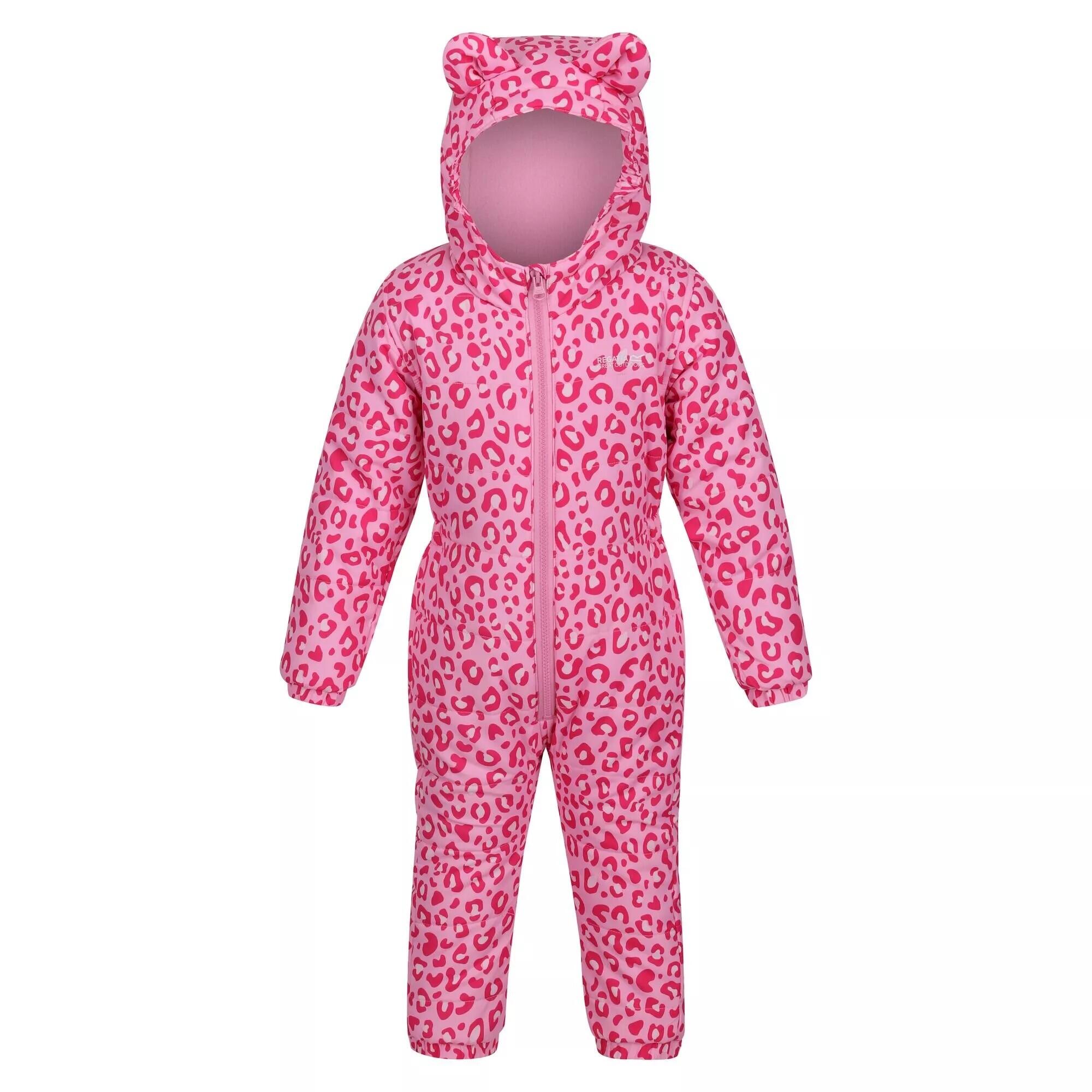 REGATTA Childrens/Kids Penrose Leopard Print Puddle Suit (Doll Pink)