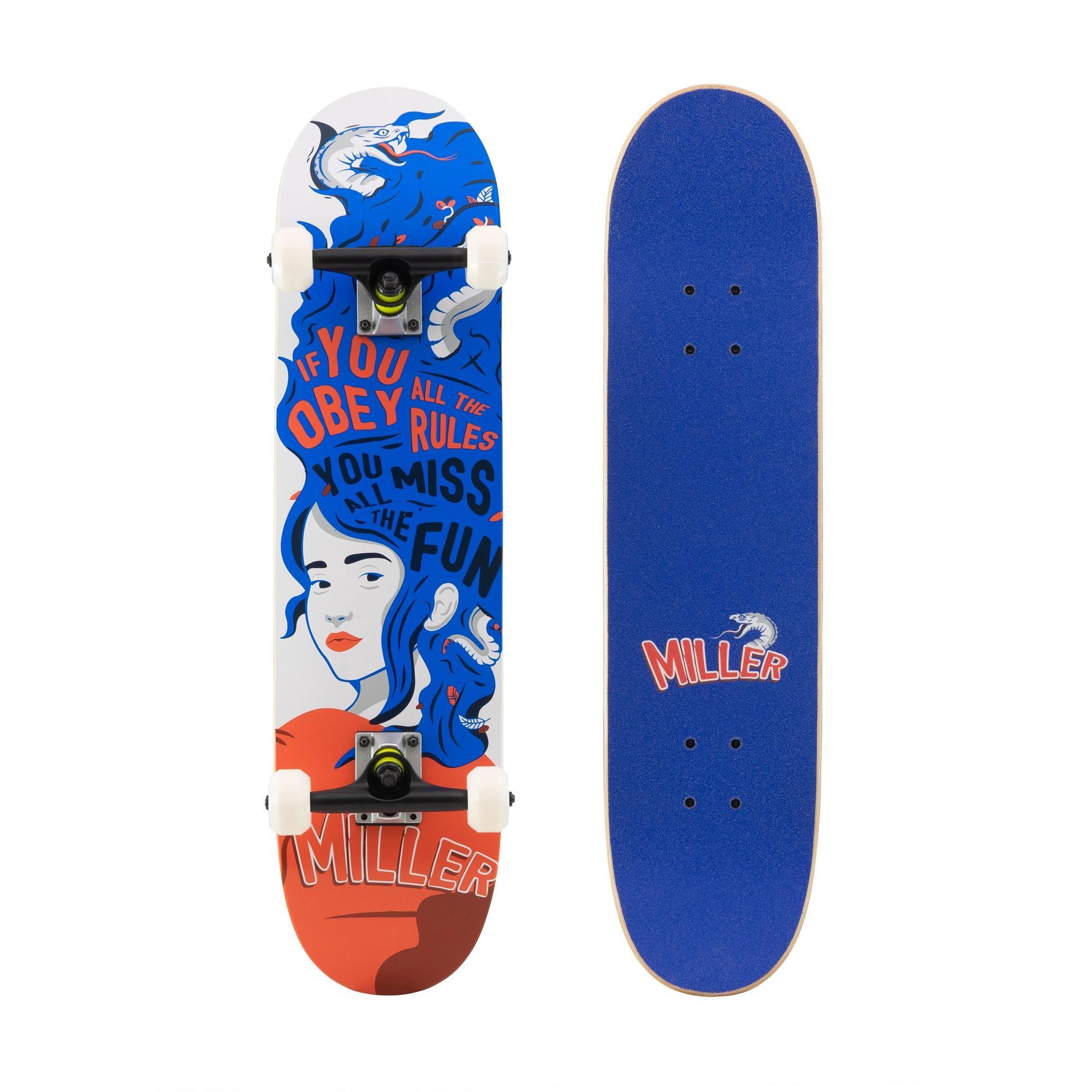 Miller Division - Skateboard Miller Fun Maple 31,5 « X8 » Roues Abec7 Creek Shr 53mm - Skateboard Complet - Bleu - Decathlon