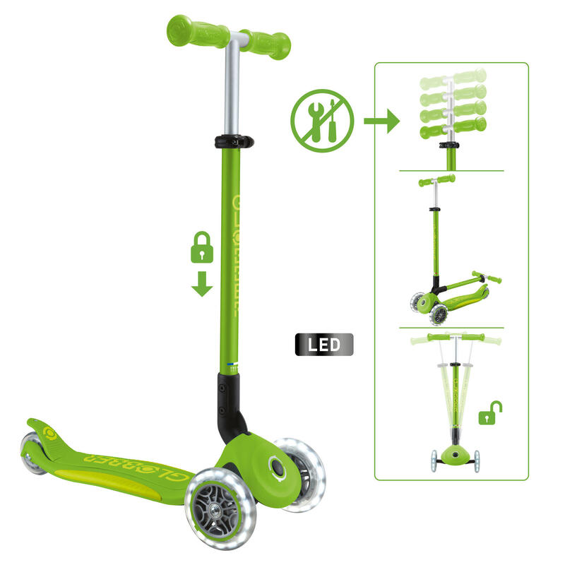 GLOBBER PRIMO FOLDABLE PLUS LIGHTS grün-lime grün, mit Leuchtrollen