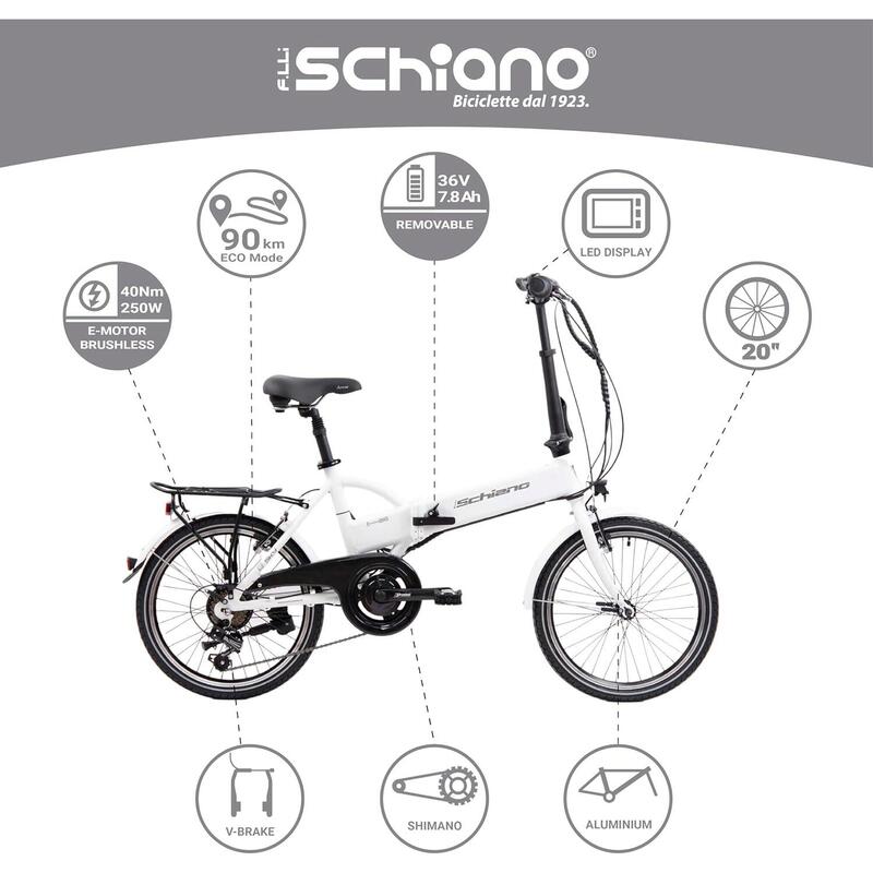 E-Sky 20" E-Bike pliable pour adultes, cadre aluminium, fourche rigide