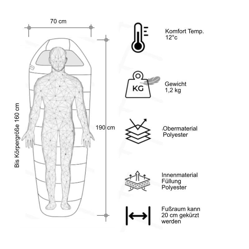 Mumienschlafsack Blue Verstellbar 190 cm Kinder Schlafsack 1,2 kg