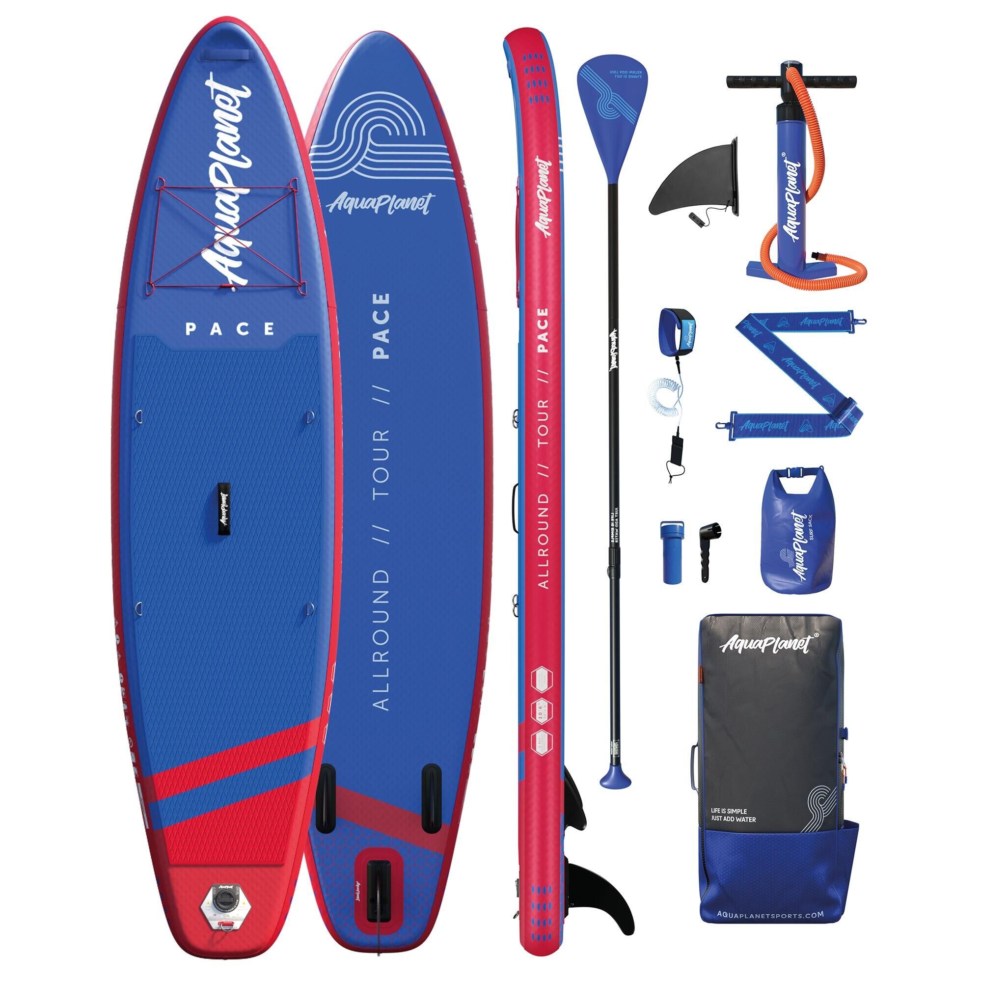 AQUAPLANET Aquaplanet PACE 10'6 Inflatable Stand Up Paddle Board Package - Red/Blue
