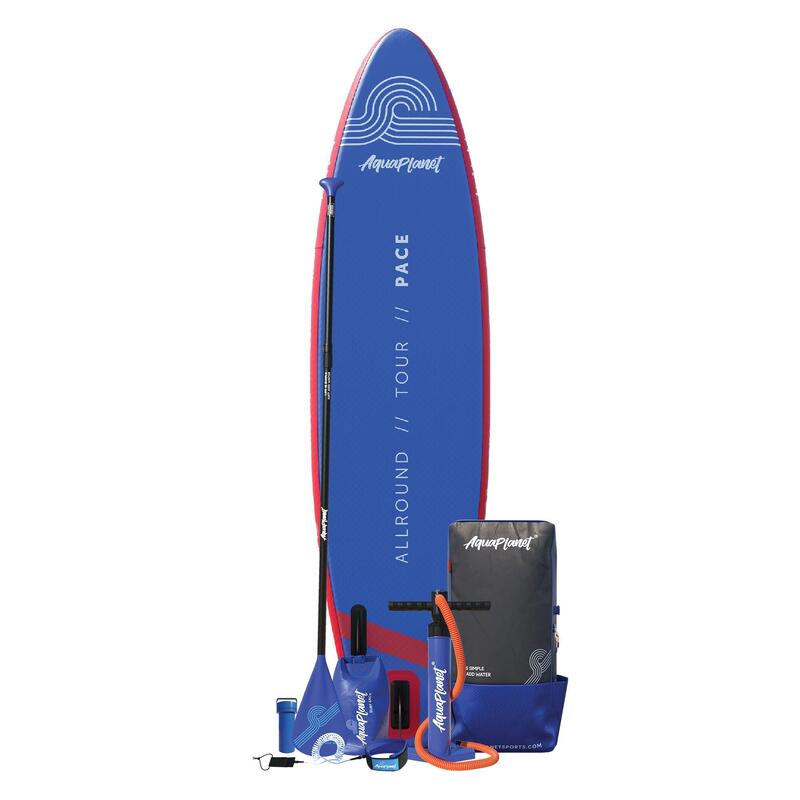 AQUAPLANET Kit Tabla de Paddle Surf Hinchable - Pace - Rojo y Azul