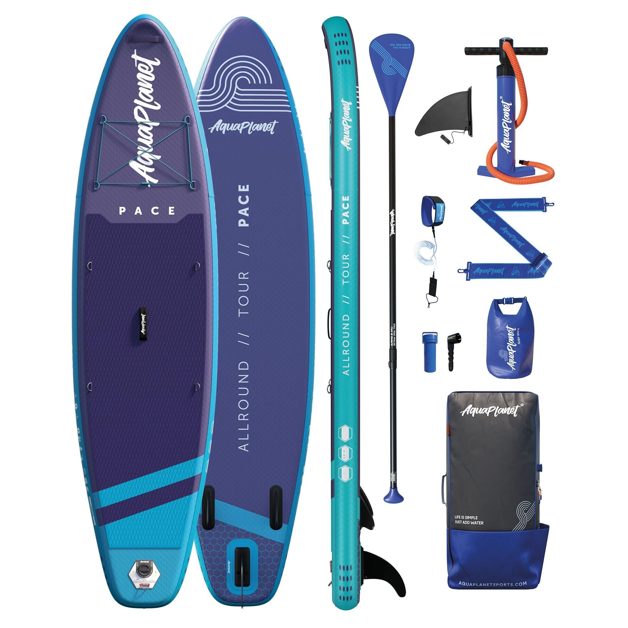AQUAPLANET Aquaplanet PACE 10'6 Inflatable Stand Up Paddle Board Package - Teal/Midnight