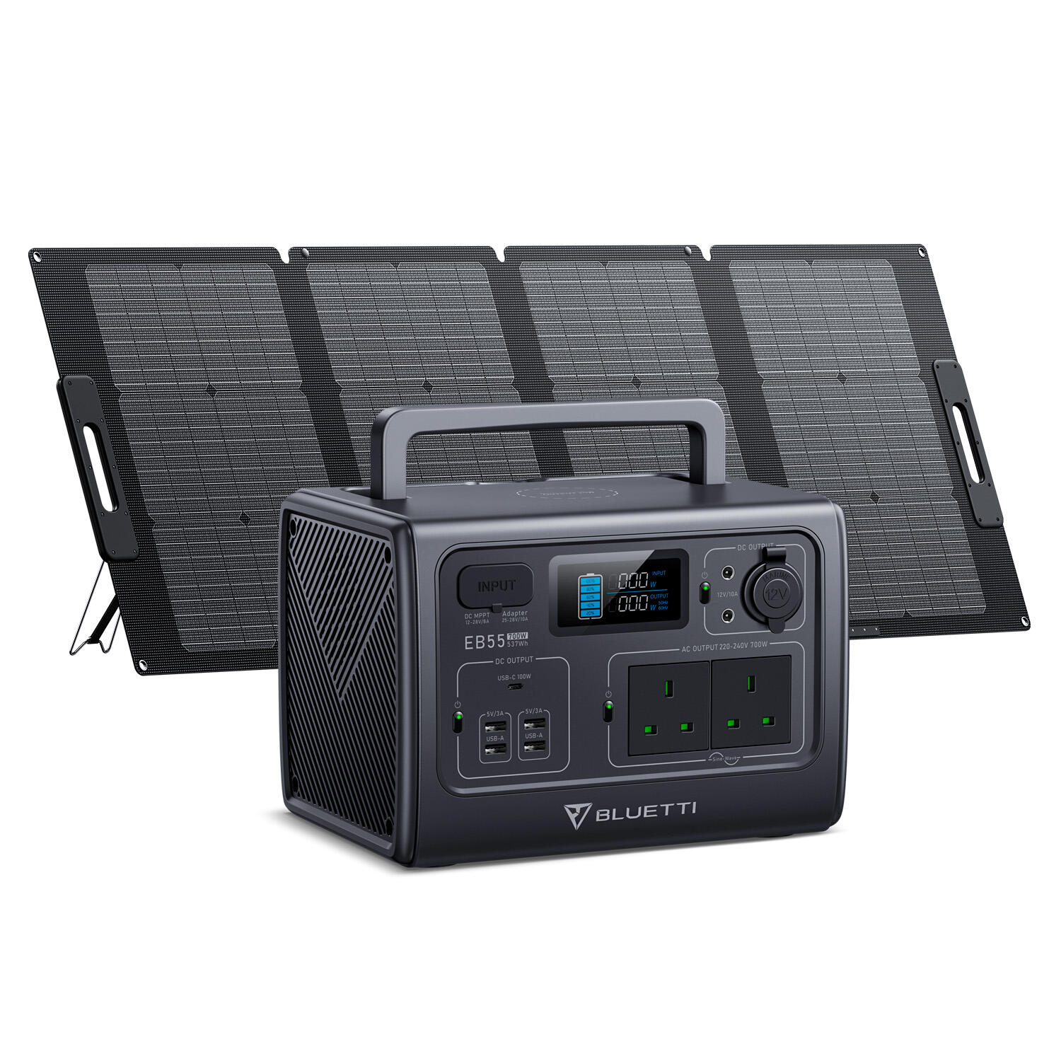 BLUETTI EB55+PV120S Solar Generator Kit 700W 537Wh LiFePO4  for Camping,RV 1/7