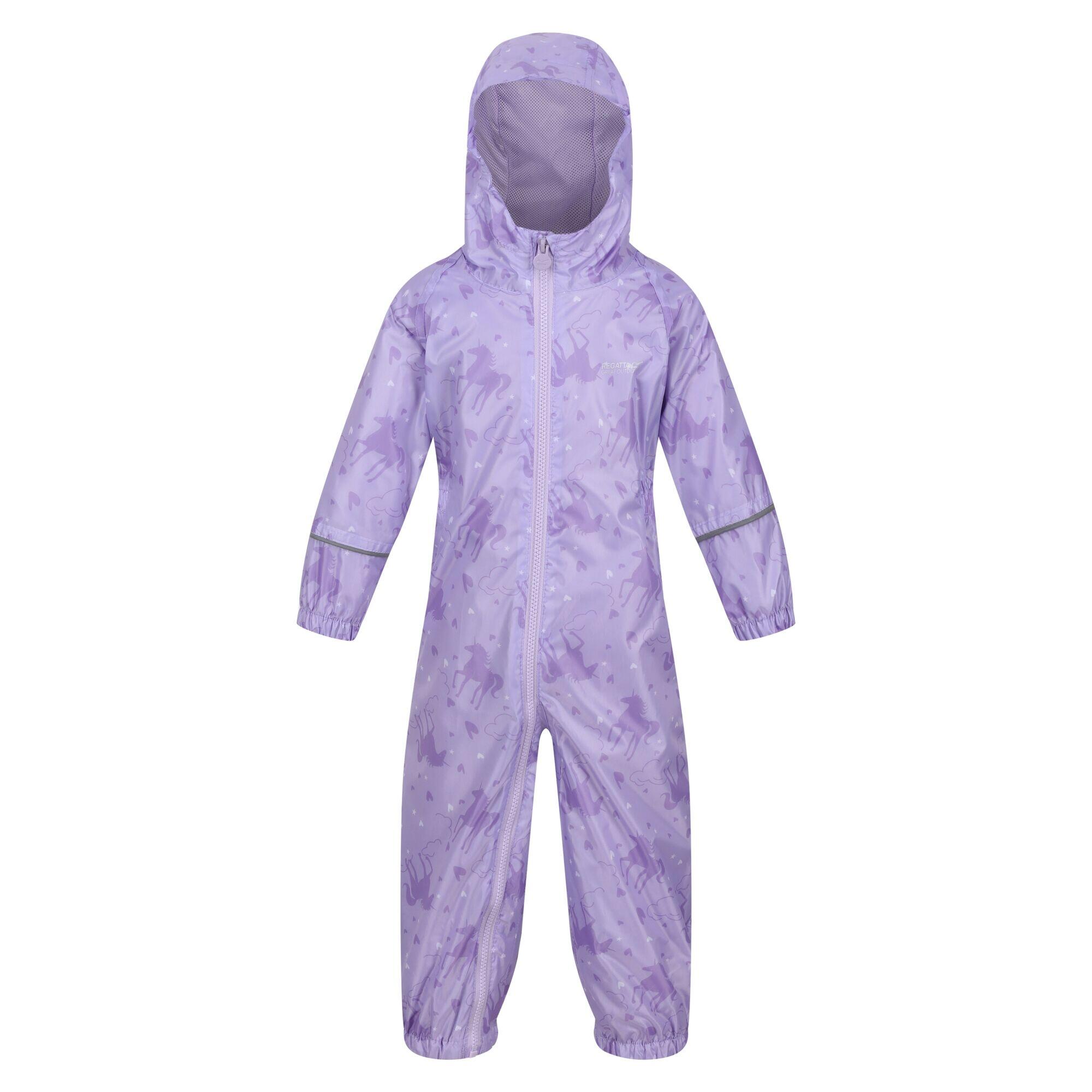 REGATTA Childrens/Kids Pobble Unicorn Waterproof Puddle Suit (Pansy)