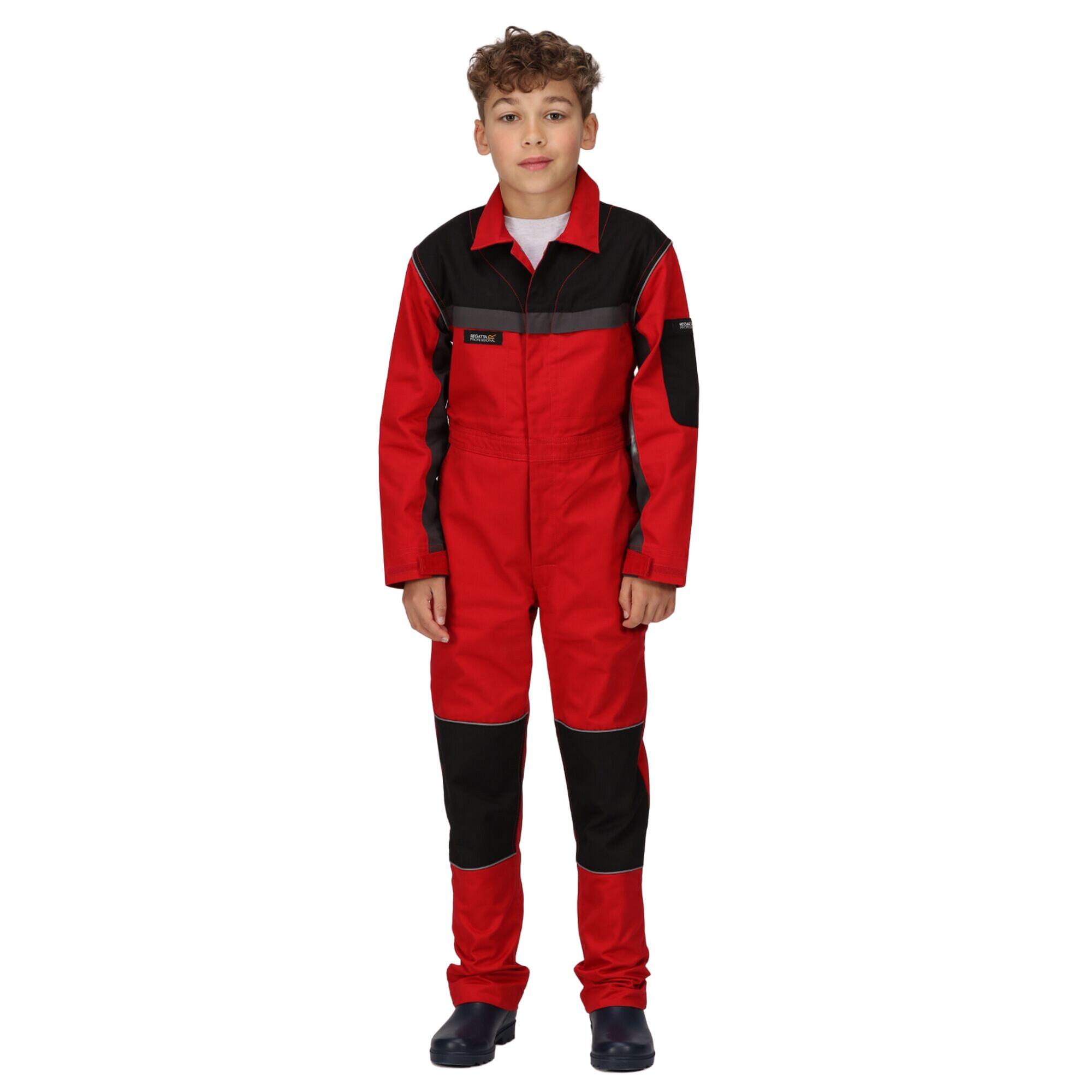 Childrens/Kids Contrast Snap Fit Jumpsuit (Classic Red/Black) 3/4