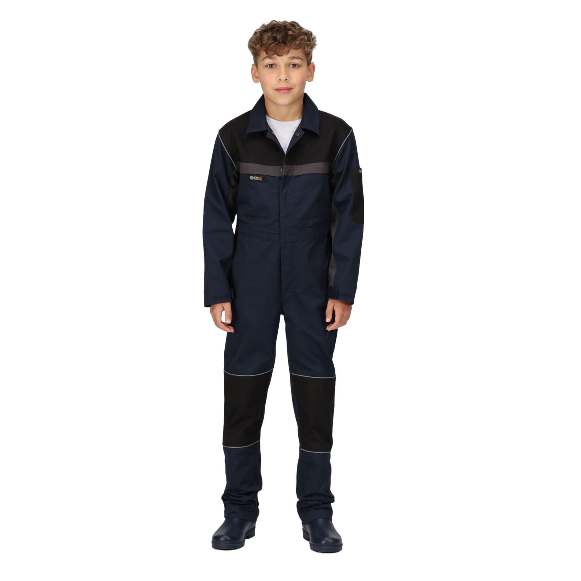 Childrens/Kids Contrast Snap Fit Jumpsuit (Navy/Black) 3/4